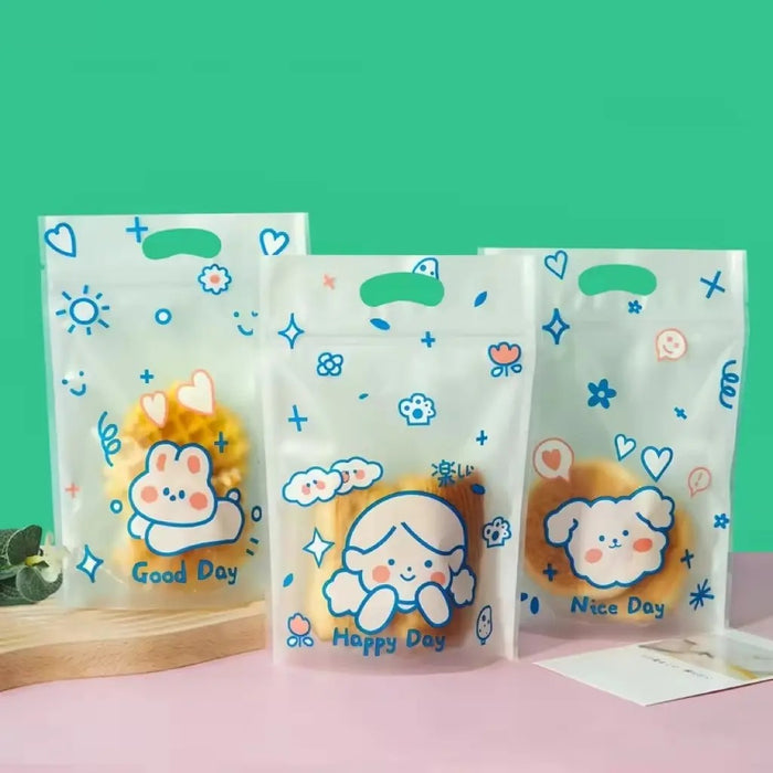 Small Random Teddy Design Ziplock Goodie Hand Bags With Handle For Gifting, Return Gifts, Birthday, Baby Shower, Party Pouches | Chocolate & Dry Fruit Packing, Gift Pouch