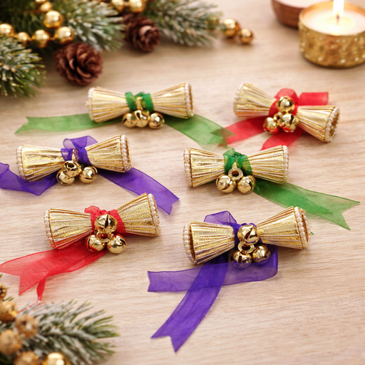 Wedding Bell Damru Design Decorative Latkan| Golden Festive Damru Bells with Ribbon for Wedding, Haldi, Mehendi & Return Gifts