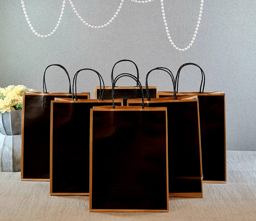 Medium Size BLACK (10.5X8 X4 inch) Paper Bags With Handle Gift Paper bag, Carry Bags, gift For Valentine Gifting, marriage Return Gifts, Birthday, Wedding, Party, Season's Greetings