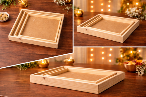 Big Multipurpose Decorative Pinewood  Rectangle Tray for Gift Hamper,Wedding Gifting Boxes and Decoration Purpose.