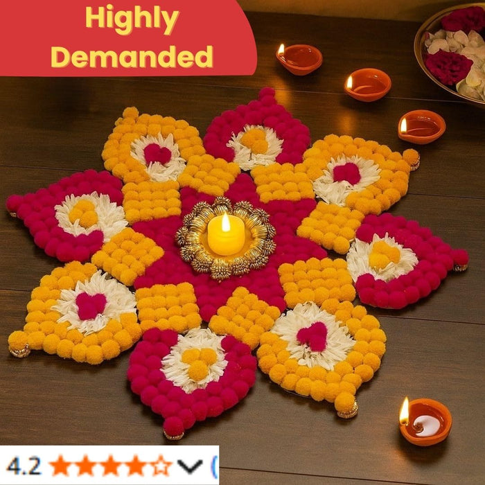 Rajwadi Multi Colour Flower pompom Design Rangoli, Easy to Use. Just Set up with your own choice and make Rangoli for Floor Home Diwali Decoration DIY
