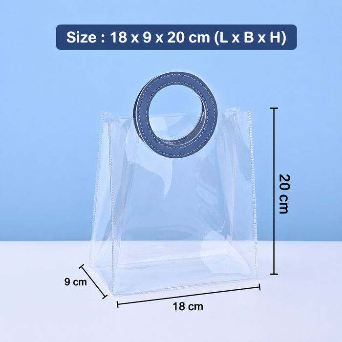 Small Transparent Bags with Circle Handle Gift Paper Bag, Carry Bags, Gift Bag, Gift for Birthday, Valentine, Marriage, Festivals, Season's Greetings and Events (Blue) (Small)(18 x 9 x 20 cm)