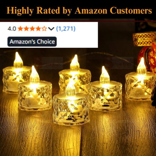 Flameless and Smokeless Decorative crystal Candles Transparent Acrylic Led Tea Light Candle for Christmas, Festival,Candles (Yellow, 2 cm)