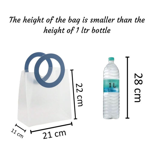 Medium Size( 22 x 11 x 21 cm) Translucent  Bags with Round Handle Gift Paper Bag, Carry Bags, Gift Bag, Gift for Birthday, Valentine, Marriage, Festivals, Season's Greetings and Events (Medium) (Blue)
