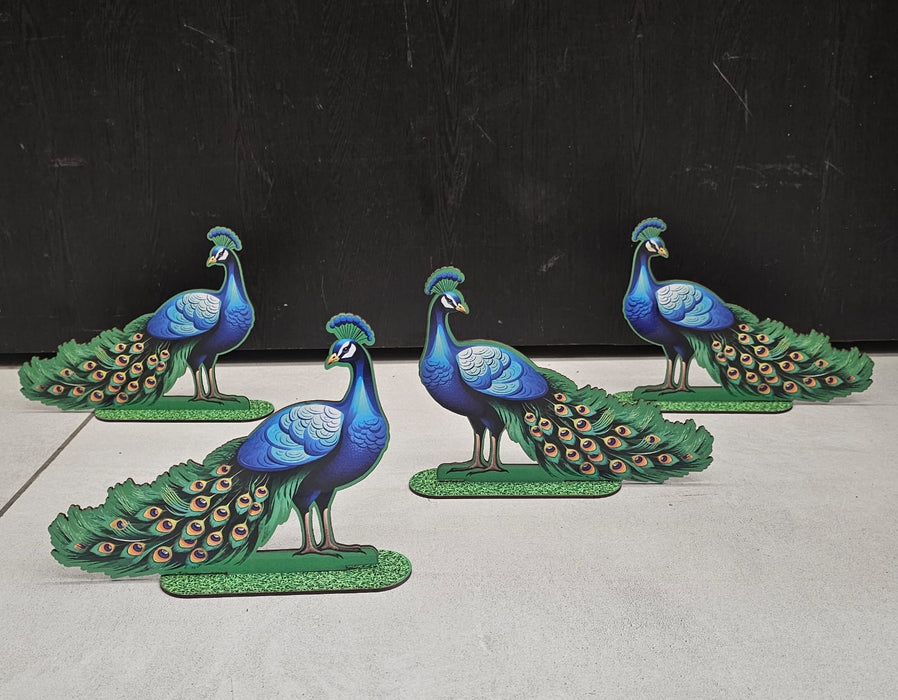 2 Pair (4 Pcs) MDF Peacock Cutout Pair With Stand | Traditional & Premium Decorative Peacock for Janmashtami, Krishna Jhula, Pooja, Festival, Mandir & Home Decoration JSK