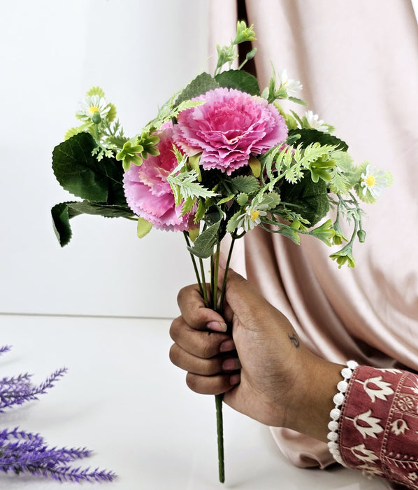 Carnation Sticks Artificial Flowers Bouquet Sticks for Gifting, Home Decor, Room,Bedroom, Living Room, Anniversary Decoration Diwali Decor(Material: Fabric) (Without Vase Pot)