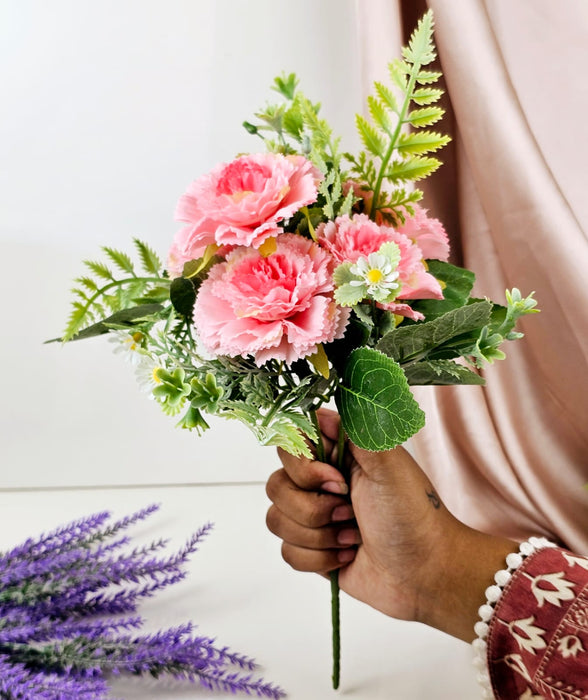 Carnation Sticks Artificial Flowers Bouquet Sticks for Gifting, Home Decor, Room,Bedroom, Living Room, Anniversary Decoration Diwali Decor(Material: Fabric) (Without Vase Pot)