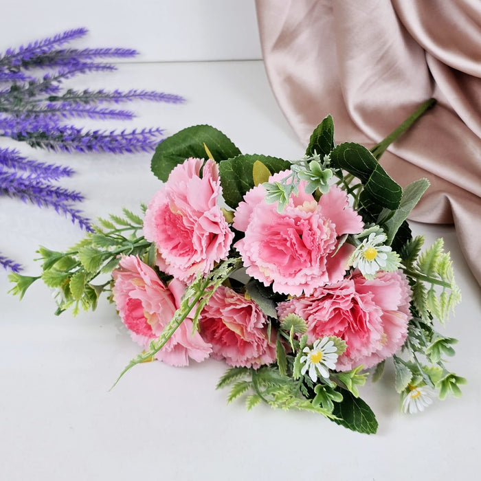 Carnation Sticks Artificial Flowers Bouquet Sticks for Gifting, Home Decor, Room,Bedroom, Living Room, Anniversary Decoration Diwali Decor(Material: Fabric) (Without Vase Pot)