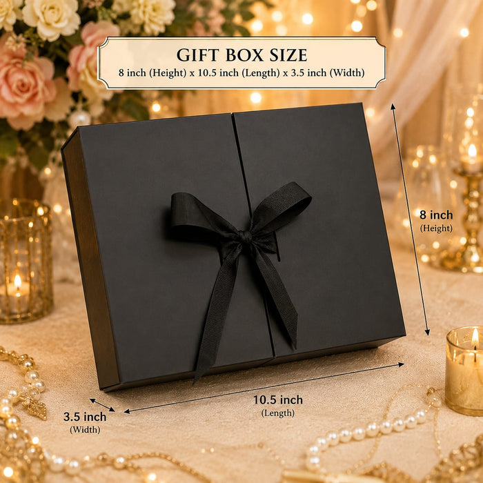 Collapsible Luxury Black Gift Box with Ribbon – Premium Magnetic Packaging Box for Hampers & Gifting