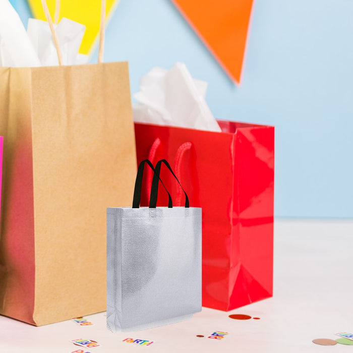 Small Size Non Woven Fabric Bag With Handle 21.5 x 22 cm Gift Paper bag, Carry Bags, gift bag, gift for Birthday, gift for Festivals, Season's Greetings and other Events(Silver)
