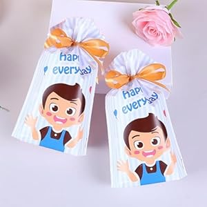 Cartoon Gift pouch/Potli with Ribbon | Cute Pink & Blue Candy Wrapper for Birthday Return Gifts, Kids Party Favors, Small Treat Bags, Goodie Bags, Specially For Baby Shower Gifting ,Return Gift,Potili Pouch (Happy Every Day Design)