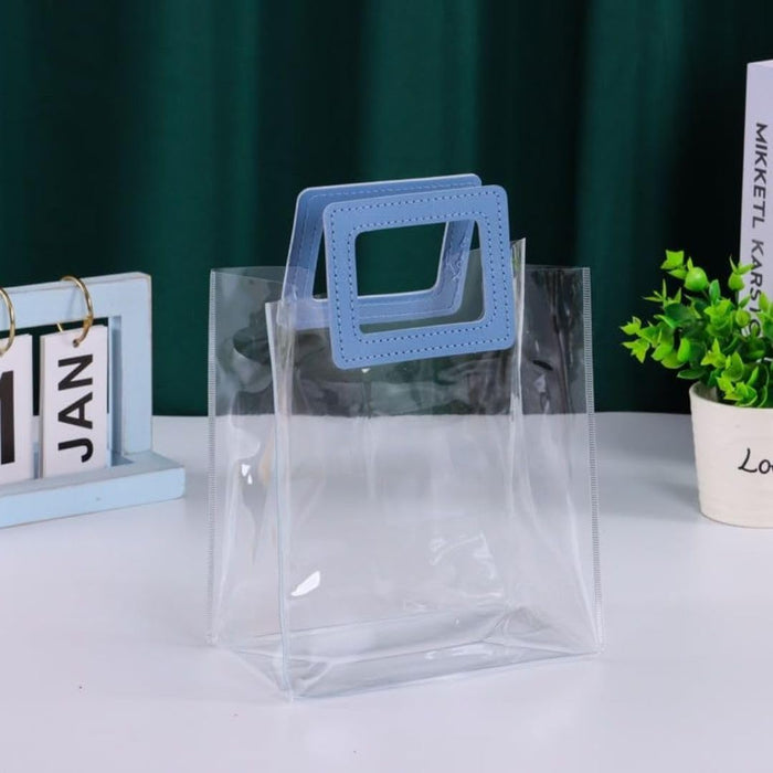 Small Transparent Bags with Square Handle Gift Paper Bag, Carry Bags, Gift Bag, Gift for Birthday, Valentine, Marriage, Festivals, Season's Greetings and Events (Blue) (Small)(18 x 9 x 24 cm)