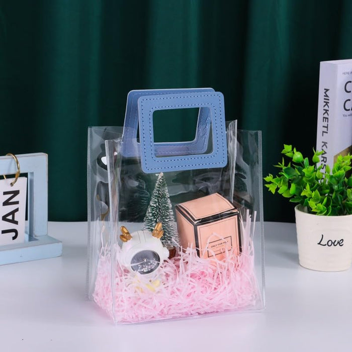 Small Transparent Bags with Square Handle Gift Paper Bag, Carry Bags, Gift Bag, Gift for Birthday, Valentine, Marriage, Festivals, Season's Greetings and Events (Blue) (Small)(18 x 9 x 24 cm)