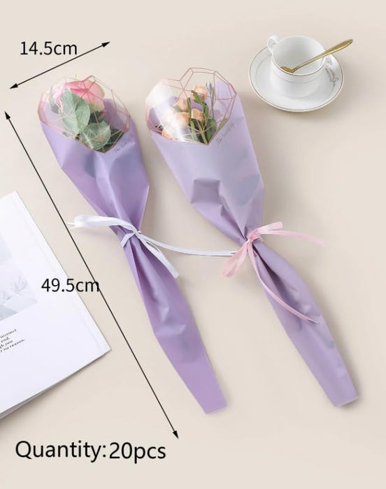 Heart Shaped Decorative Flower Bouquet Cover for Single Rose/Flower/Bouquet | Decorative Wrapping Sleeve for Gifting, Wedding, Propose, Valentine (Purple)