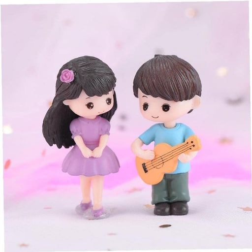 Romantic Couple Miniature Figurines | Boy Playing Guitar & Girl in Purple Dress | Cute Showpiece for Home Decor,Cake Topper, Anniversary & Romantic Decor (Resin)