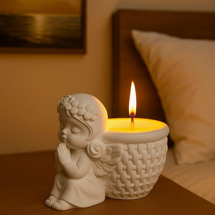 Randon (Any) Colour Angel Design Scented Wax Candle – White Angel Jar with Wax for Home Decor, Gift Purpose, Tealight, Aroma Candle, Decorative Fragrance Candle, Romantic Lighting