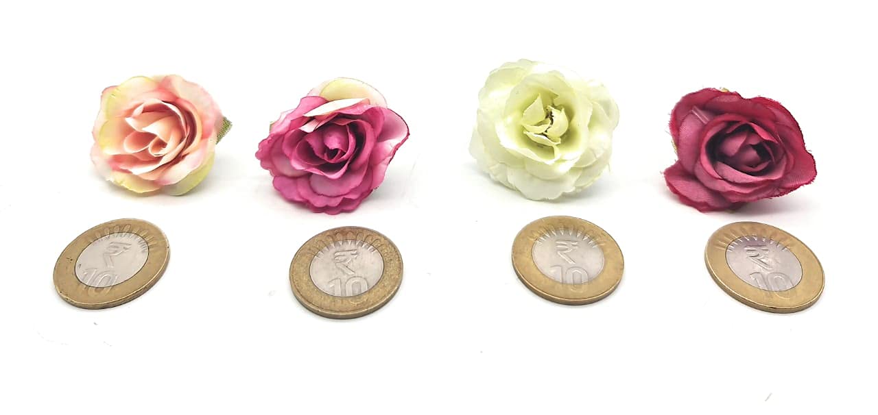 Artificial Small Rose Flowers Fake Fabric Head Rose Flowers For Home Decoration, Gift, Mandir Pooja Table, Cake Decor, Bouquet Making, Backdrop, DIY Art Craft, Diwali Items Material (4 cm)