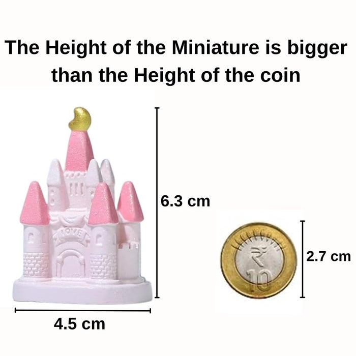 Miniature Castle Figurines | Fairy Tale Theme Decorative Showpieces for Home, Garden, Office, Desk, Cake Decoration & Gifting (Pink, Resin)
