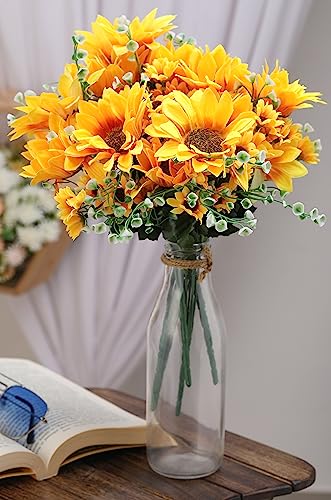 Sunflowers Stick for Home Decor, Room, Balcony, Welcoming Decoration Item, Realistic Look and Charming Flowers (Yellow)(Without Vase Pot)