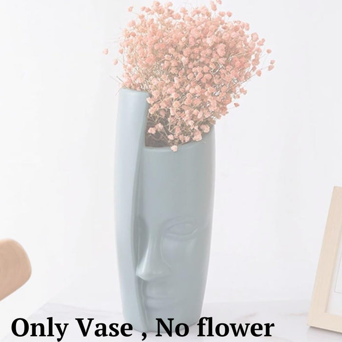 Face-Shaped Vase for Home Decor, Living Room, Office, Bedroom, Centre Table, Balcony, Ceramic Look Unbreakable Plastic Flower Pot for Decorations
