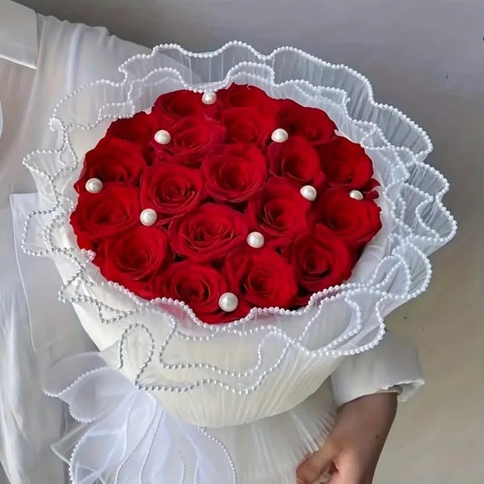Wrinkled Flower Wrapping Mesh Net With White Ball chain top with beads for Gift Packaging | Wedding, Birthday, Anniversary, Engagement, Thanksgiving Decoration | Wrapping Paper | Greeting Cards & Party Supply | Flower, Bouquet Packaging Sheet