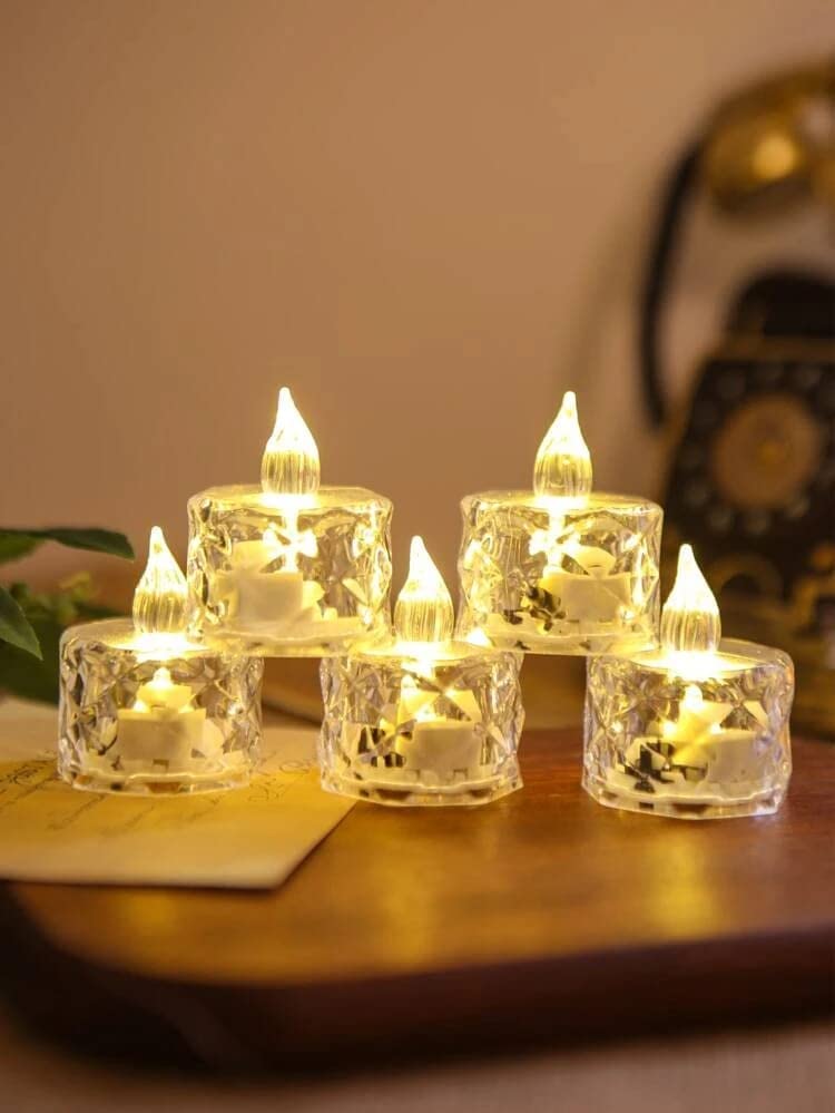Flameless and Smokeless Decorative crystal Candles Transparent Acrylic Led Tea Light Candle for Christmas, Festival,Candles (Yellow, 2 cm)