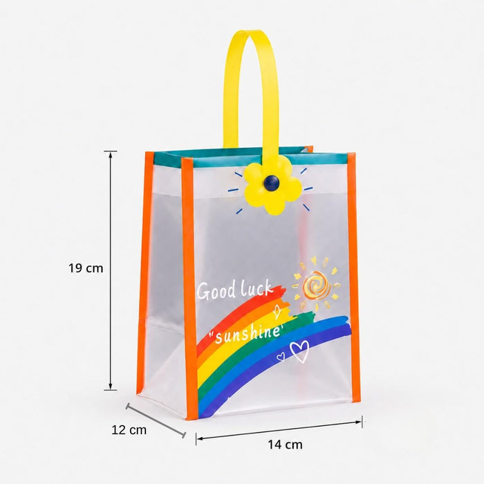 Cute  Gift Bag with Handle | Transparent PVC Return Gift & Hamper Bag | 14×12×19 CM | 3 Assorted Designs