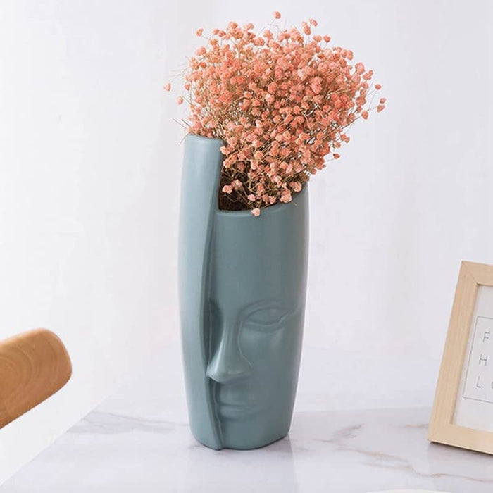 Face-Shaped Vase for Home Decor, Living Room, Office, Bedroom, Centre Table, Balcony, Ceramic Look Unbreakable Plastic Flower Pot for Decorations