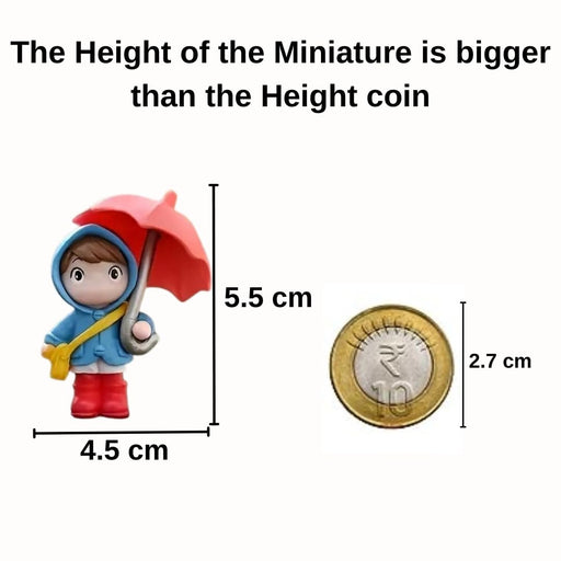 Miniature Cute Kids Figurines with Open Umbrella | DIY Fairy Garden Accessories | Mini Dollhouse Decoration | Home Décor, DIY Craft & Cake Topper (Multicolor)