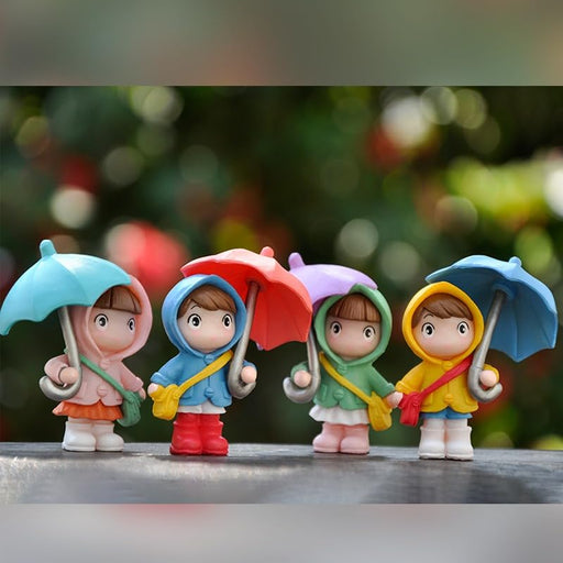Miniature Cute Kids Figurines with Open Umbrella | DIY Fairy Garden Accessories | Mini Dollhouse Decoration | Home Décor, DIY Craft & Cake Topper (Multicolor)