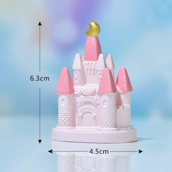 Miniature Castle Figurines | Fairy Tale Theme Decorative Showpieces for Home, Garden, Office, Desk, Cake Decoration & Gifting (Pink, Resin)