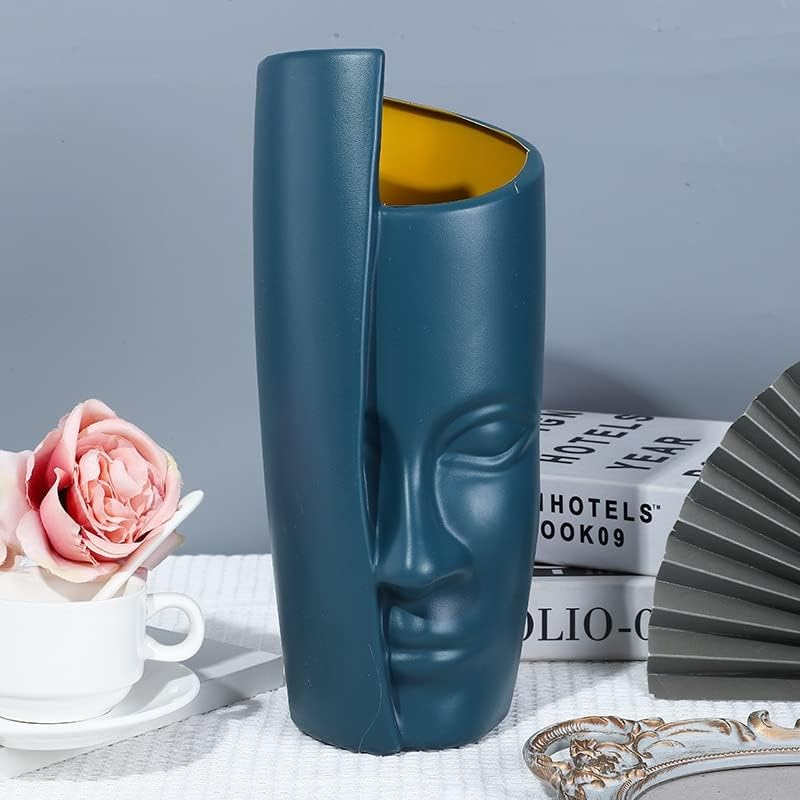 Face-Shaped Vase for Home Decor, Living Room, Office, Bedroom, Centre Table, Balcony, Ceramic Look Unbreakable Plastic Flower Pot for Decorations