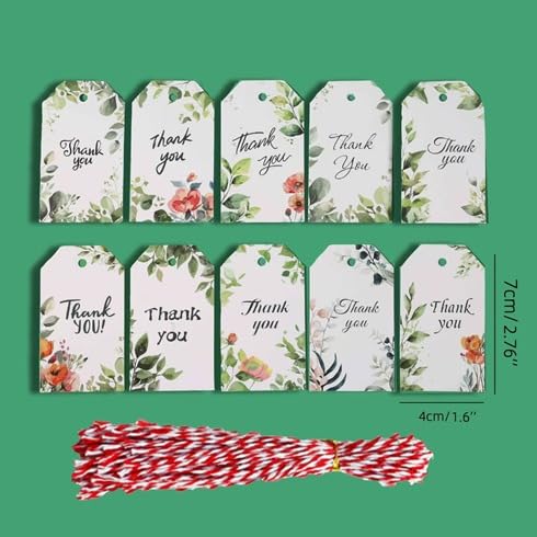 Floral Print Thank You Gift Tags with String – Elegant craft Paper Tags for Wedding, Birthday, Return Gifts & Hampers.