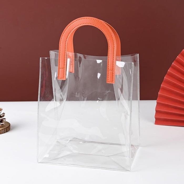 LARGE Transparent PVC Gift Bag with Handle |9.5x10.5x6 inch Premium Carry Bag for Hampers, Gifting & Packaging | Available in White, Maroon, Orange & Blue