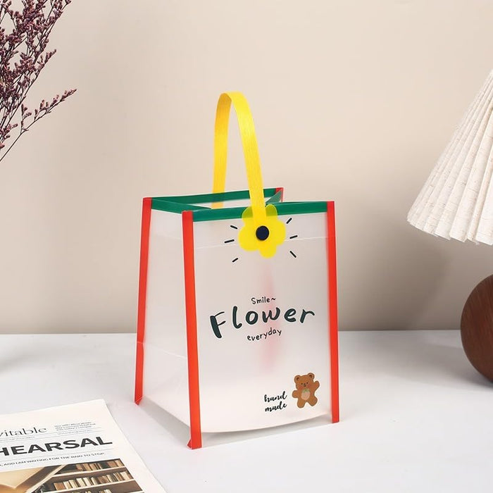 Cute  Gift Bag with Handle | Transparent PVC Return Gift & Hamper Bag | 14×12×19 CM | 3 Assorted Designs