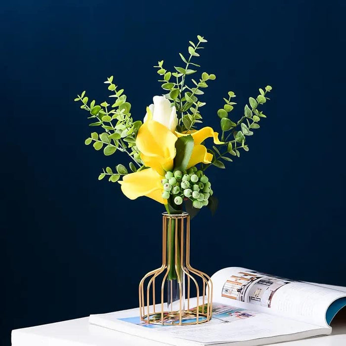 1 Pcs Propagation Station with Metal Frame, Test Tube Glass Items Vase for Flower Pot,Gift, Home Decor, Bedroom, Office Corner, Living Room, Decoration (Pack of 1) (Gold)
