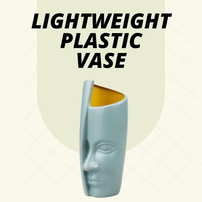 Face-Shaped Vase for Home Decor, Living Room, Office, Bedroom, Centre Table, Balcony, Ceramic Look Unbreakable Plastic Flower Pot for Decorations