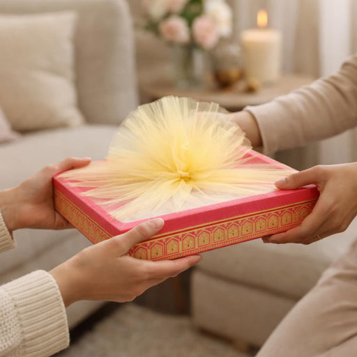 Decorative Folding Paper Box Net Rectangle Cardboard Box with Net DIY Tray for Gift Hamper, Gifting (Cardboard Folding Paper Box),Room Hamper,Wedding Hamper (Dark Pink)