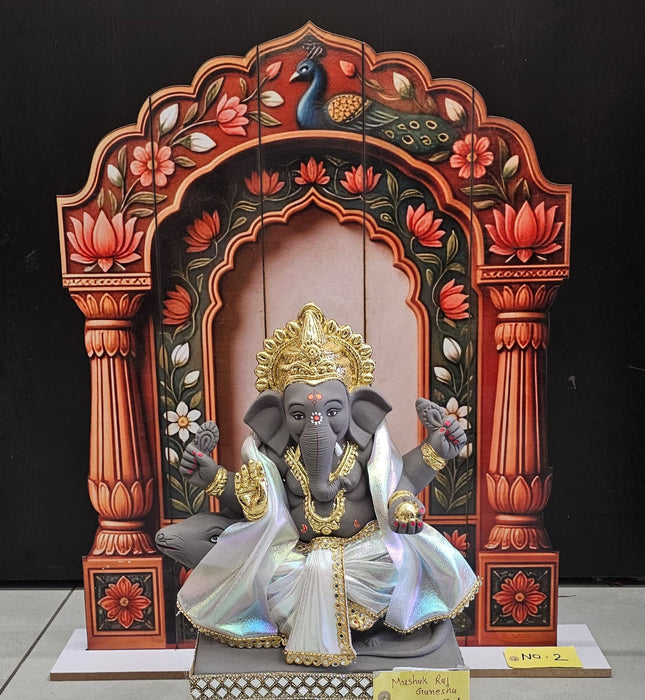 3D Look Foldable Wooden Mandap Backdrop | Peacock & Floral Design | Ganesh Chaturthi, Janmashtami, Durga Pujo, Navratri & Diwali Home Temple Decor