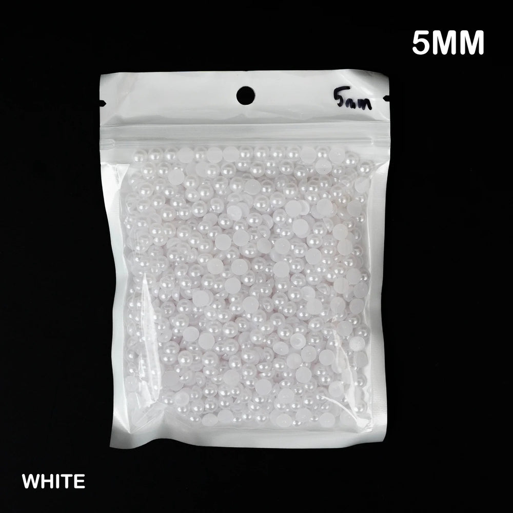 Half White Moti Pearls Beads for Jewellery Making, Necklace,Nail decor, Bracelet Set for Beading, Crafting, Scrap Booking and Hand Embroidery Materials (5 mm)(White)