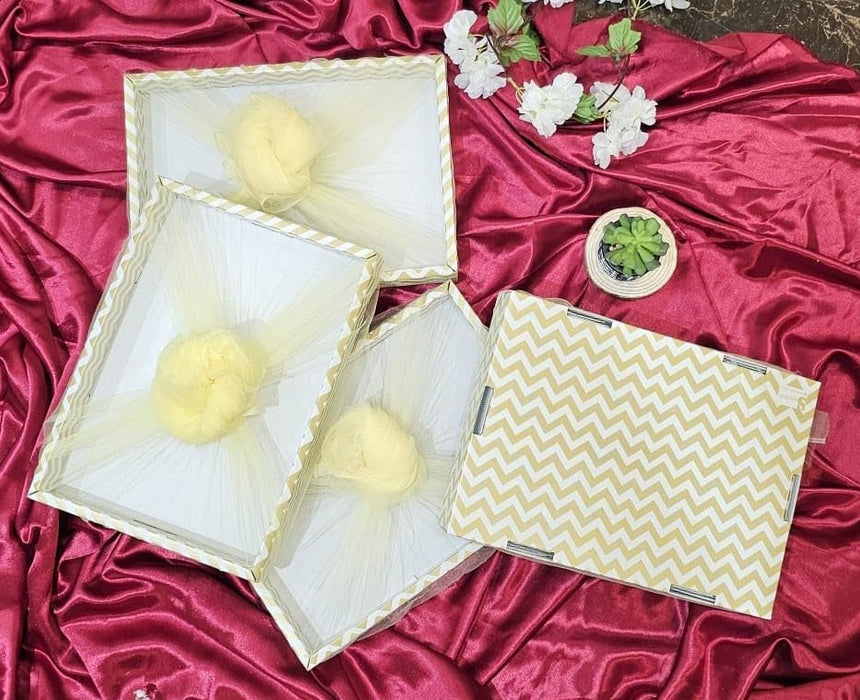 Multipurpose Decorative Folding Paper Box Net Rectangle Cardboard Box with Net DIY Tray for Gift Hamper, Gifting (Cardboard Folding Paper Box),Room Hamper,Wedding Hamper