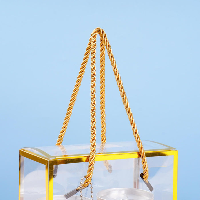 Clear Transparent Gift Box with Frame and Rope Handle for Hampers, Wedding Gifts, Return Gifts, Chocolates, Dry Fruits, Cosmetics, Baby Shower, Festive Gifting & Premium Gift Packaging (20 cm x 21 cm x 9 cm)