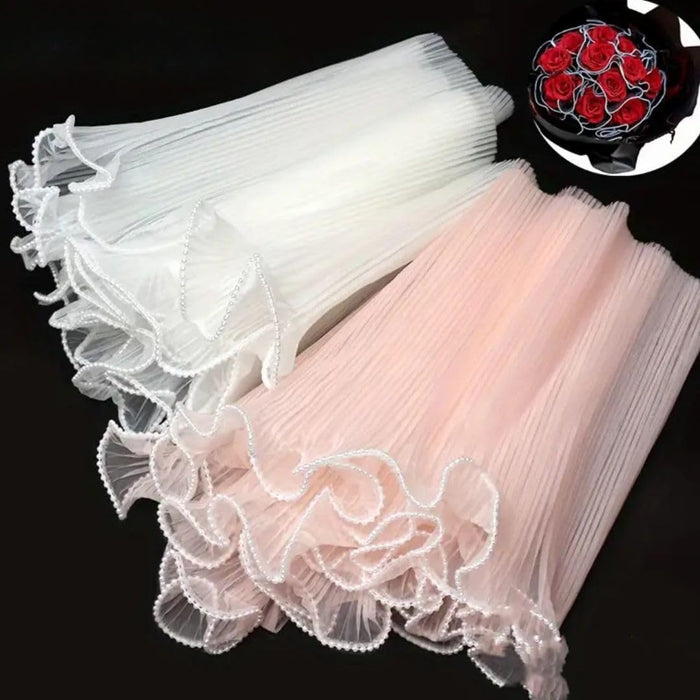 Wrinkled Flower Wrapping Mesh Net With White Ball chain top with beads for Gift Packaging | Wedding, Birthday, Anniversary, Engagement, Thanksgiving Decoration | Wrapping Paper | Greeting Cards & Party Supply | Flower, Bouquet Packaging Sheet