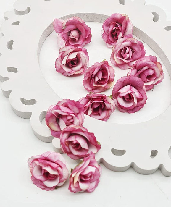 Artificial Small Rose Flowers Fake Fabric Head Rose Flowers For Home Decoration, Gift, Mandir Pooja Table, Cake Decor, Bouquet Making, Backdrop, DIY Art Craft, Diwali Items Material (4 cm)
