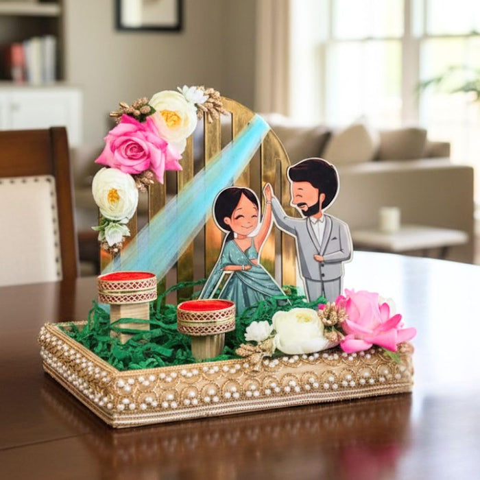 Handcrafted Engagement Ring Holder | Square Decorative Platter for Wedding, Bride-Groom Ceremony, Bridesmaid Gift, Shaadi Decor, Ring Ceremony Presentation Tray, Gift For Bride and Groom