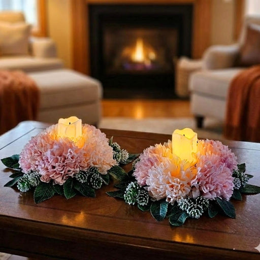 Artificial Flower Center Table Candle Holders with LED candle for Center Table Decor, LED Tealight Candle with Artificial Floral Arrangement, Home Decoration, Housewarming, Wedding, and Festive Decor(10 Inch)