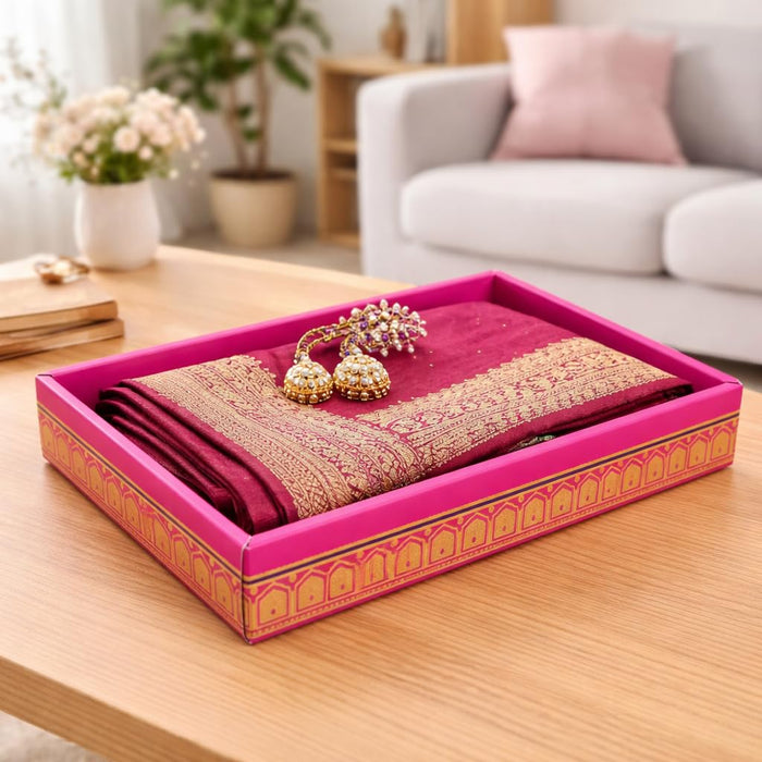 dark pink Multipurpose Decorative Viral Folding Paper Box (without net and Twister) Rectangle Cardboard Box DIY Tray for Gift Hamper, Gifting (Cardboard Folding Paper Box),Room Hamper,Wedding Hamper