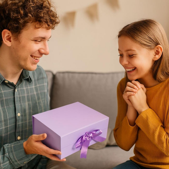 Collapsible Magnetic Gift Box with Satin Ribbon | Premium Folding Rigid Cardboard Box for Gift Hampers, Wedding, Valentine & Multipurpose Packaging