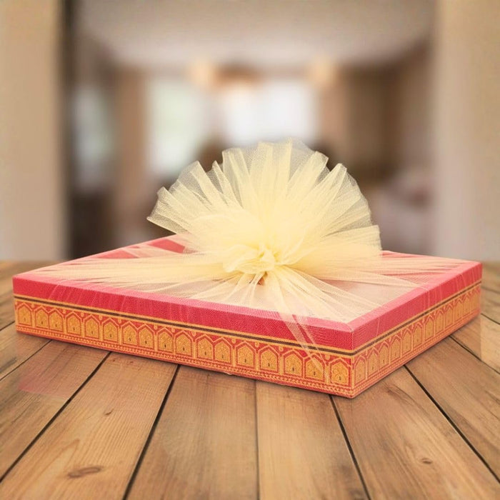 Decorative Folding Paper Box Net Rectangle Cardboard Box with Net DIY Tray for Gift Hamper, Gifting (Cardboard Folding Paper Box),Room Hamper,Wedding Hamper (Dark Pink)