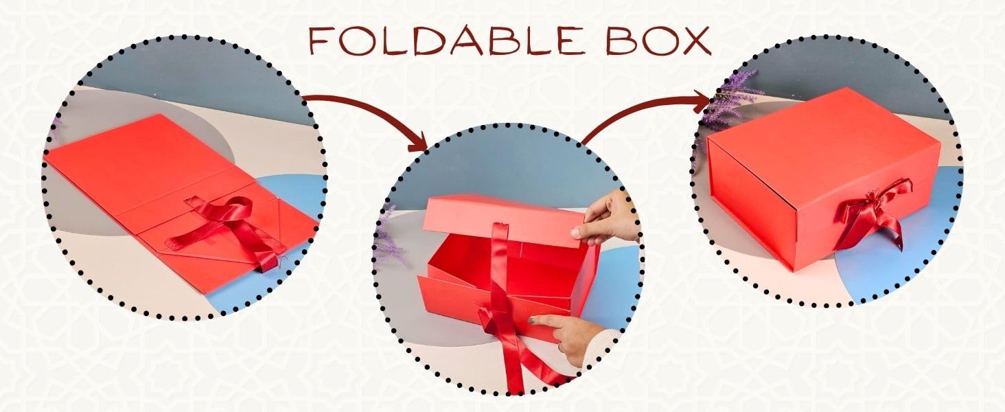 Collapsible Magnetic Gift Box with Satin Ribbon | Premium Folding Rigid Cardboard Box for Gift Hampers, Wedding, Valentine & Multipurpose Packaging